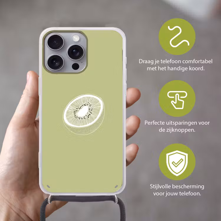 Telefoonhoesje met koord - Kiwi - Lijntekening - Minimalistisch - Groen — 4