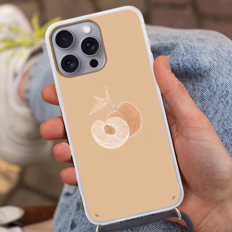 Telefoonhoesje met koord - Perzik - Lijntekening - Pit - Beige — 2