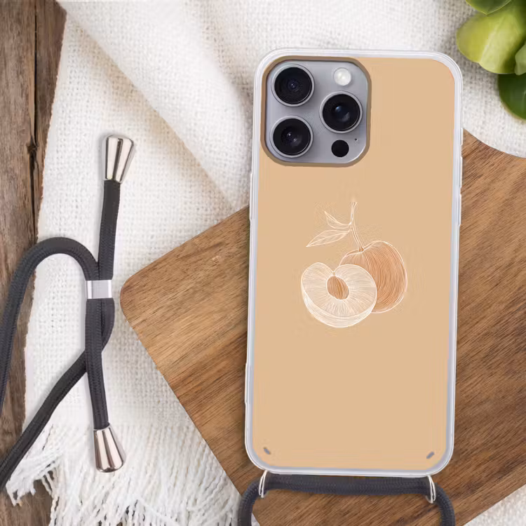 Telefoonhoesje met koord - Perzik - Lijntekening - Pit - Beige — 3