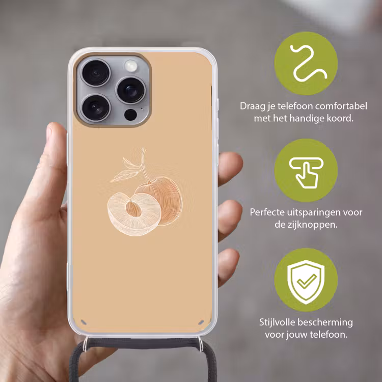 Telefoonhoesje met koord - Perzik - Lijntekening - Pit - Beige — 4
