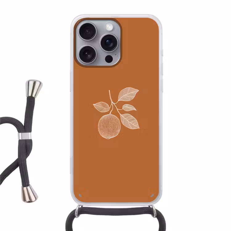 Telefoonhoesje met koord - Sinaasappel - Getekend - Bladeren - Bruin — 1