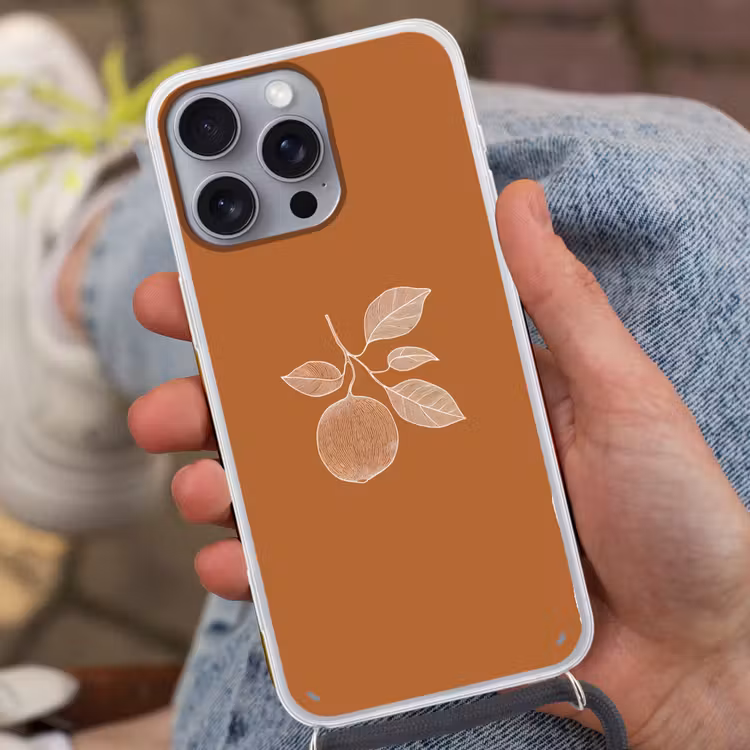 Telefoonhoesje met koord - Sinaasappel - Getekend - Bladeren - Bruin — 2