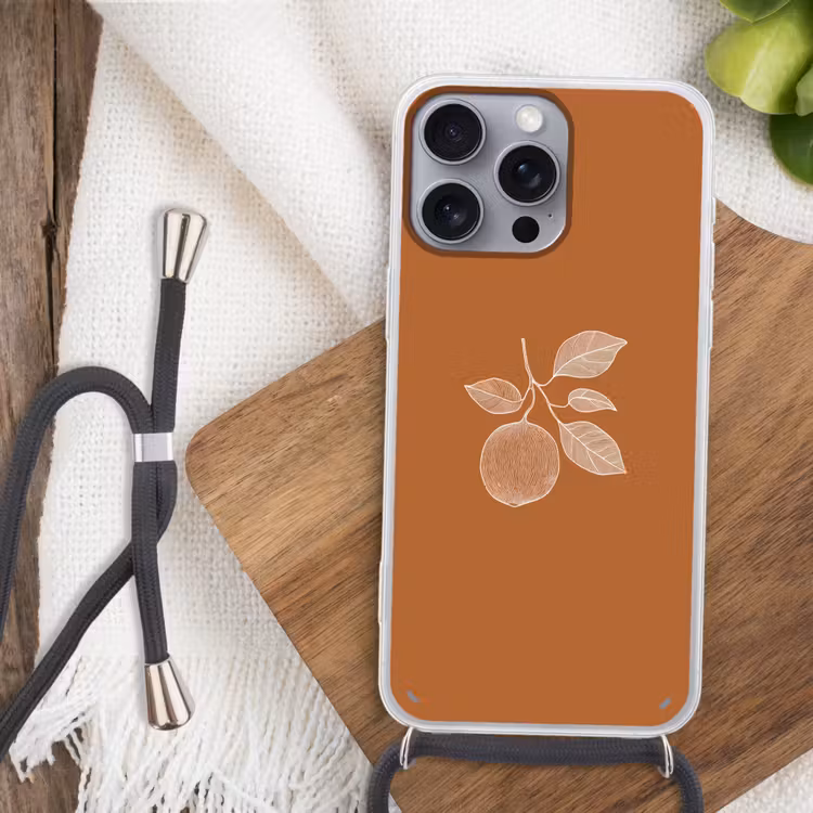 Telefoonhoesje met koord - Sinaasappel - Getekend - Bladeren - Bruin — 3