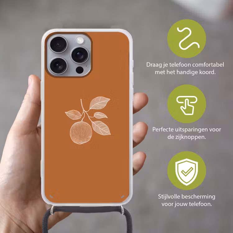 Telefoonhoesje met koord - Sinaasappel - Getekend - Bladeren - Bruin — 4