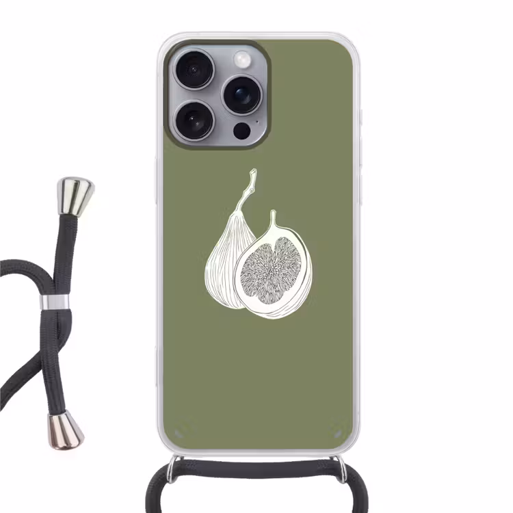 Telefoonhoesje met koord - Vijgen - Minimalistisch - Getekend - Mosgroen — 1