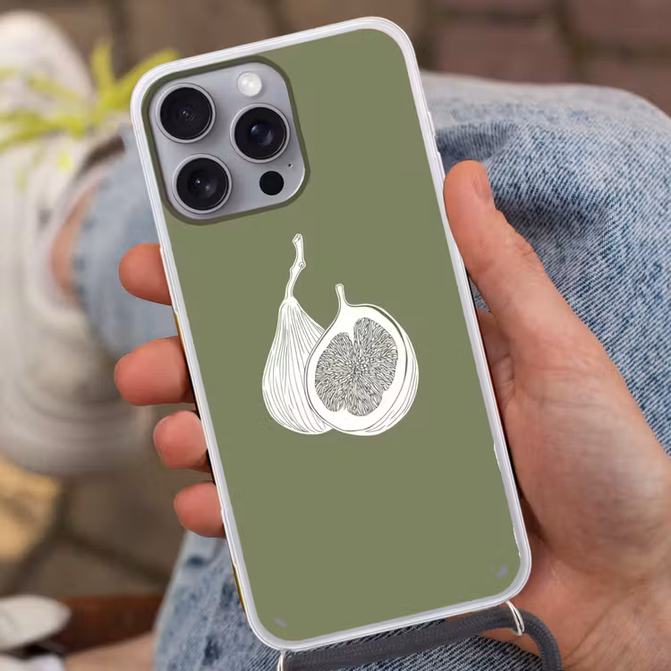 Telefoonhoesje met koord - Vijgen - Minimalistisch - Getekend - Mosgroen — 2