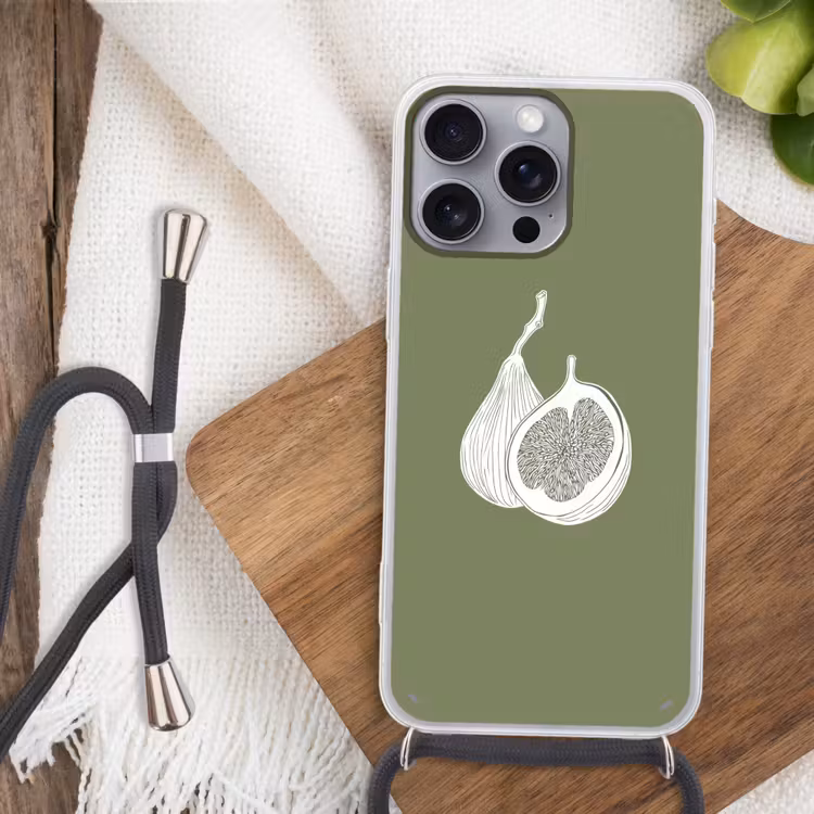 Telefoonhoesje met koord - Vijgen - Minimalistisch - Getekend - Mosgroen — 3