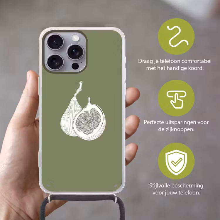 Telefoonhoesje met koord - Vijgen - Minimalistisch - Getekend - Mosgroen — 4
