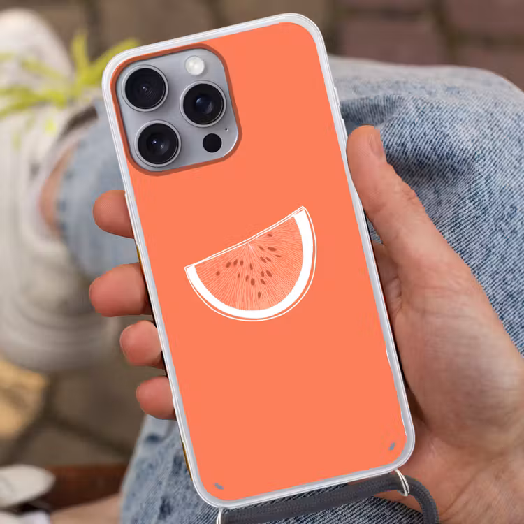 Telefoonhoesje met koord - Watermeloen - Lijnen - Koraalrood — 2