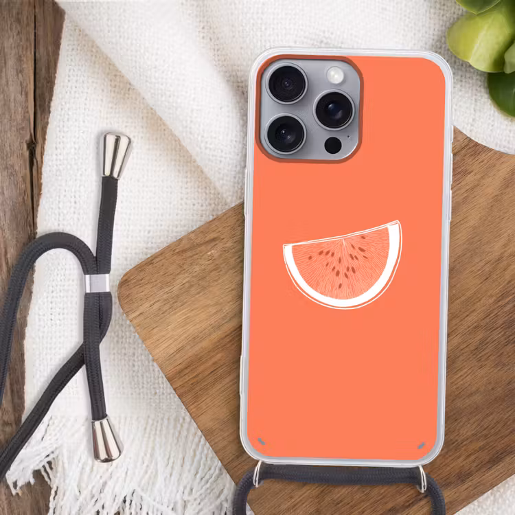 Telefoonhoesje met koord - Watermeloen - Lijnen - Koraalrood — 3