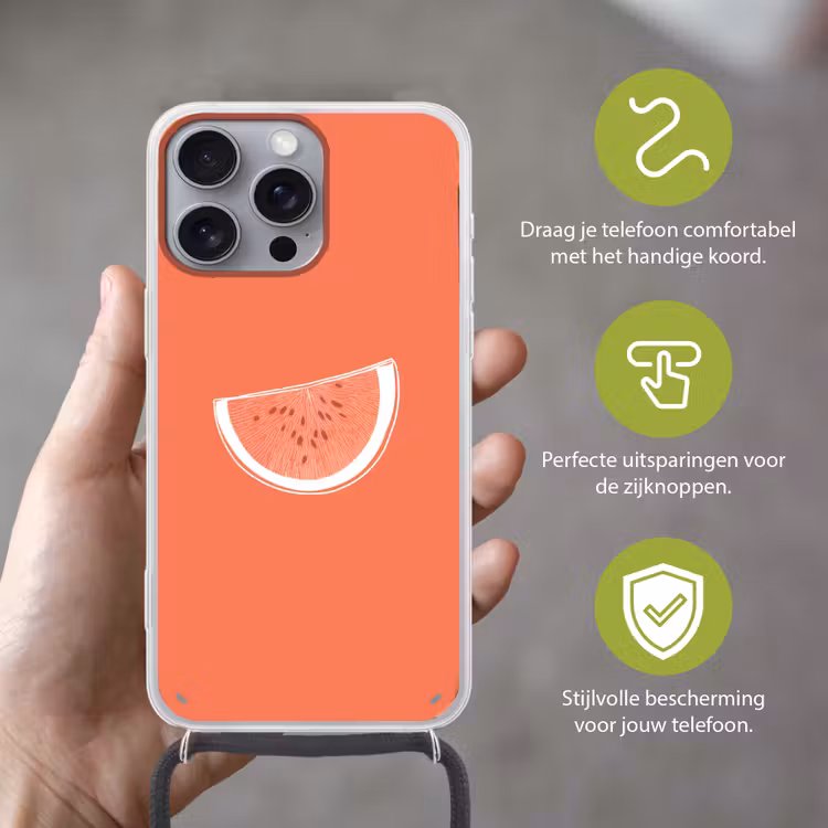 Telefoonhoesje met koord - Watermeloen - Lijnen - Koraalrood — 4