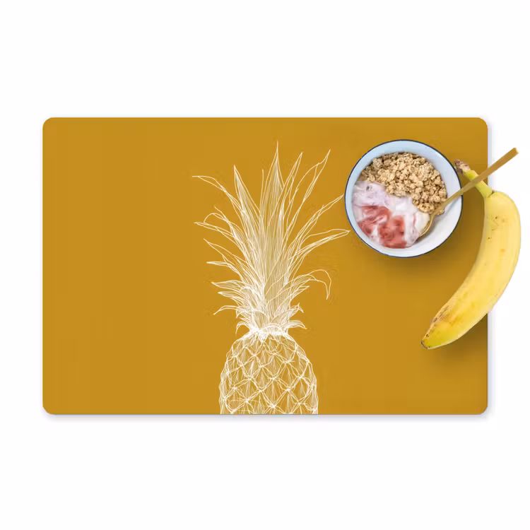 Placemat - 6 stuks - Lijnillustratie - Ananas - Bladkroon - Okergeel — 1