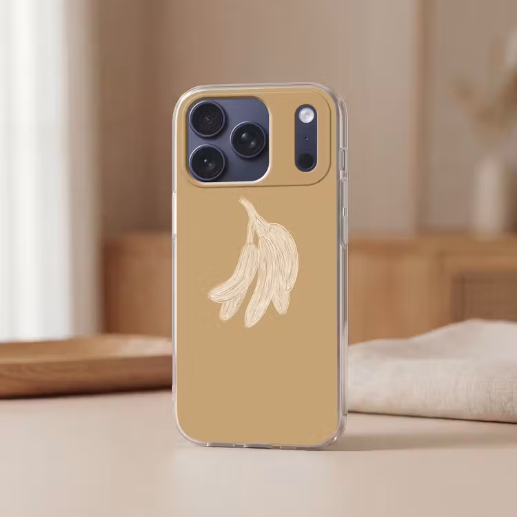 Telefoonhoesje Softcase - Bananen - Beige - Lijntekening - Minimalistisch — 3