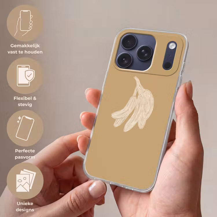 Telefoonhoesje Softcase - Bananen - Beige - Lijntekening - Minimalistisch — 4
