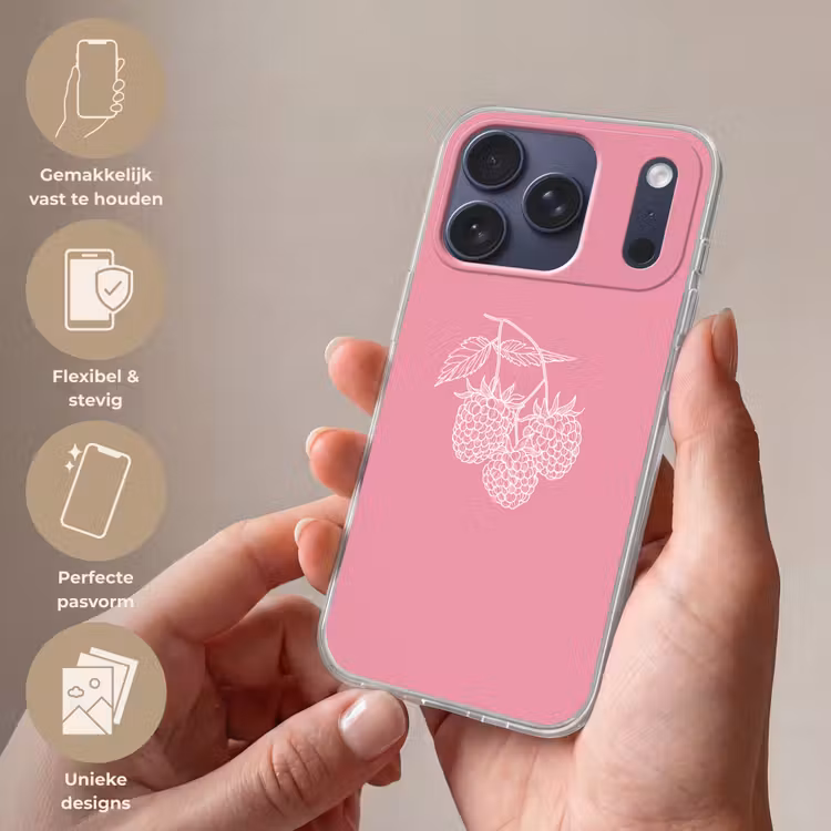 Telefoonhoesje Softcase - Frambozen - Steel - Getekend - Roze — 4
