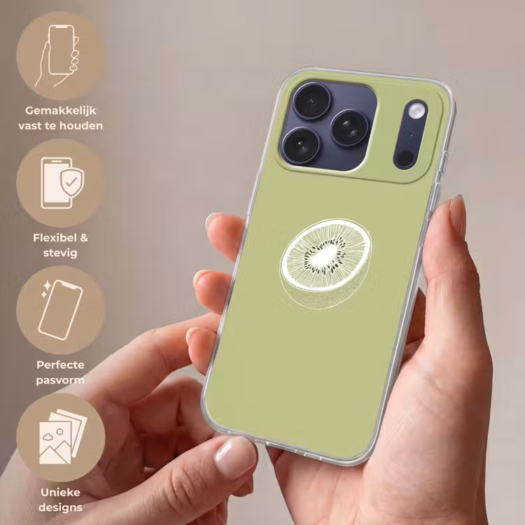 Telefoonhoesje Softcase - Kiwi - Lijntekening - Minimalistisch - Groen — 4