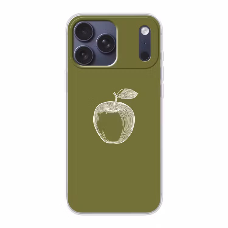 Telefoonhoesje Softcase - Lijntekening - Appel - Olijfgroen - Blaadje — 1