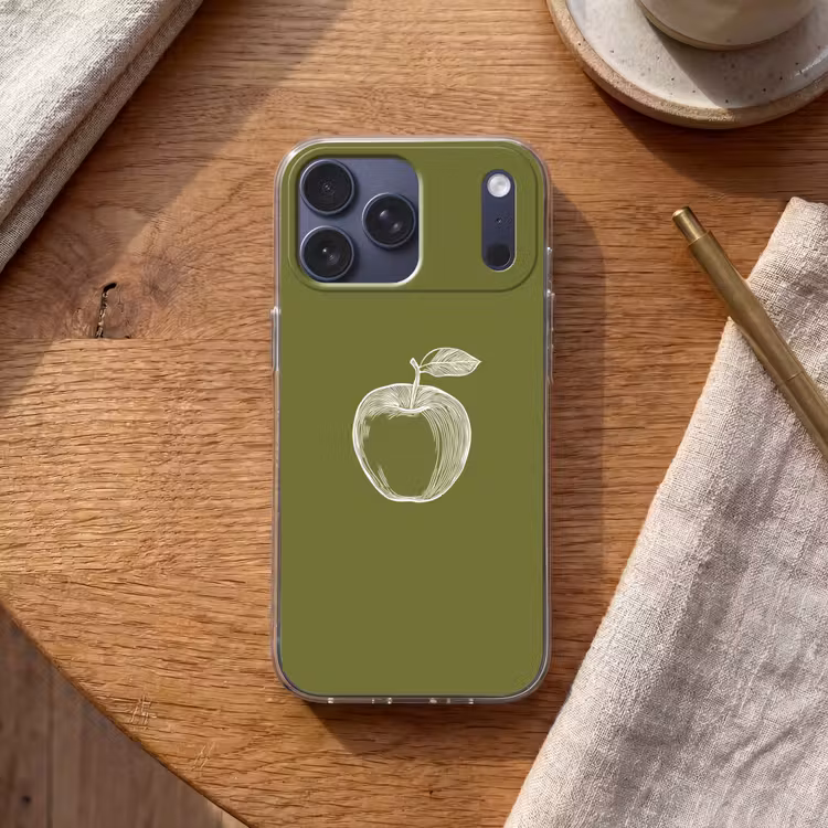 Telefoonhoesje Softcase - Lijntekening - Appel - Olijfgroen - Blaadje — 2