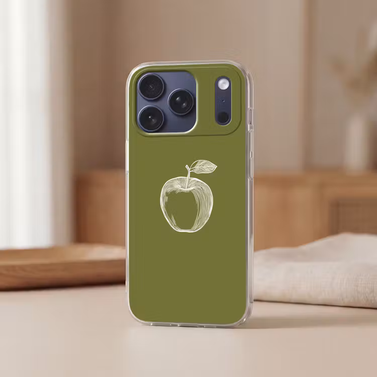 Telefoonhoesje Softcase - Lijntekening - Appel - Olijfgroen - Blaadje — 3