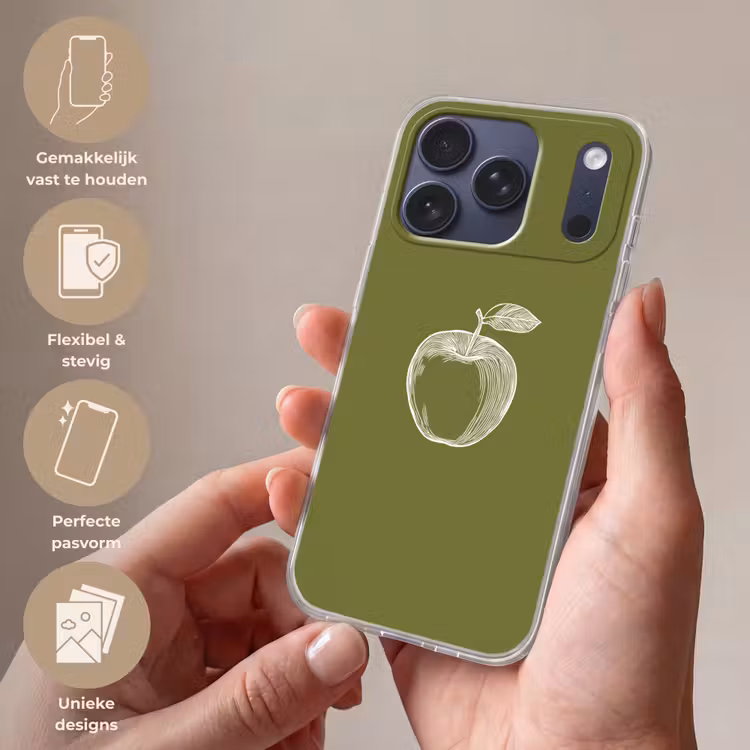 Telefoonhoesje Softcase - Lijntekening - Appel - Olijfgroen - Blaadje — 4