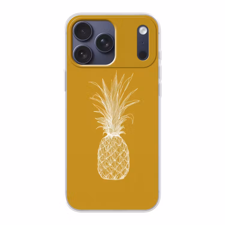 Telefoonhoesje Softcase - Lijnillustratie - Ananas - Bladkroon - Okergeel — 1