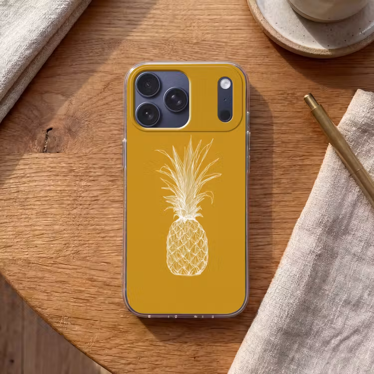 Telefoonhoesje Softcase - Lijnillustratie - Ananas - Bladkroon - Okergeel — 2