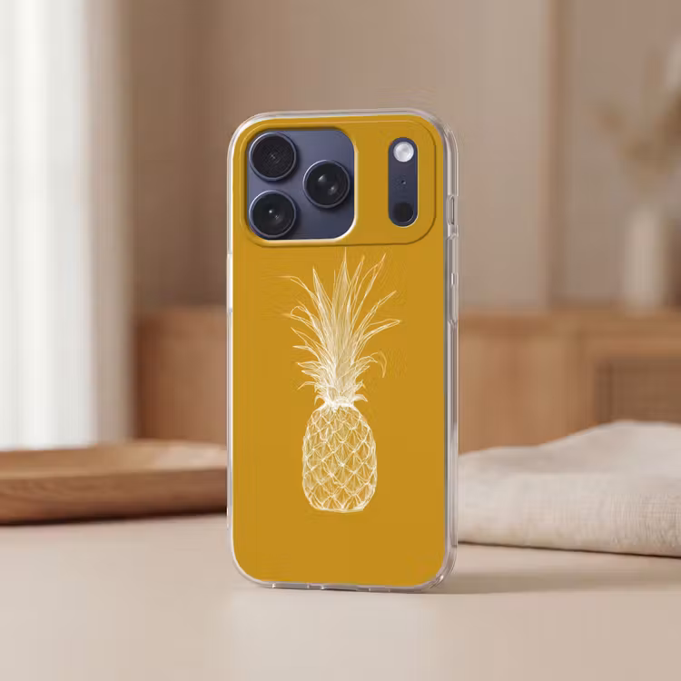 Telefoonhoesje Softcase - Lijnillustratie - Ananas - Bladkroon - Okergeel — 3