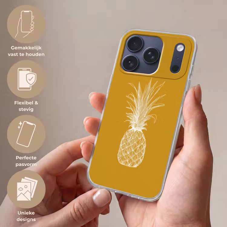 Telefoonhoesje Softcase - Lijnillustratie - Ananas - Bladkroon - Okergeel — 4