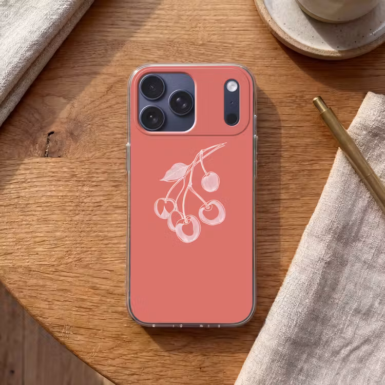 Telefoonhoesje Softcase - Lijnillustratie - Kersen - Tak - Wit — 2