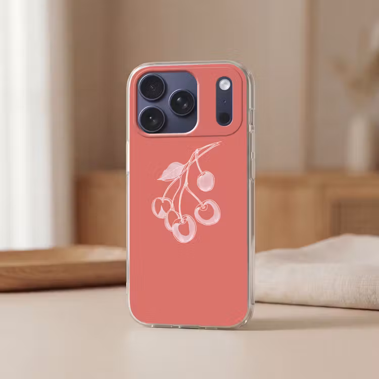 Telefoonhoesje Softcase - Lijnillustratie - Kersen - Tak - Wit — 3