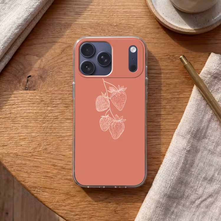 Telefoonhoesje Softcase - Minimalistisch - Illustratie - Aardbei - Tak — 2