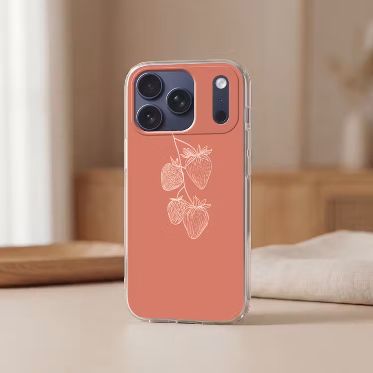 Telefoonhoesje Softcase - Minimalistisch - Illustratie - Aardbei - Tak — 3