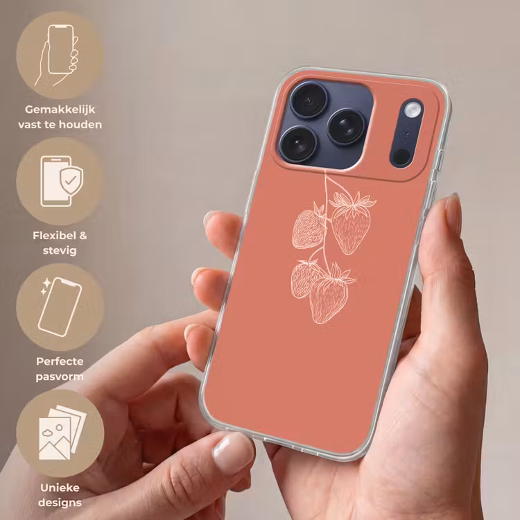 Telefoonhoesje Softcase - Minimalistisch - Illustratie - Aardbei - Tak — 4