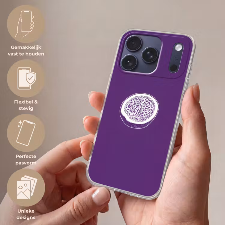 Telefoonhoesje Softcase - Passievrucht - Zaadjes - Paars - Minimalistisch — 4