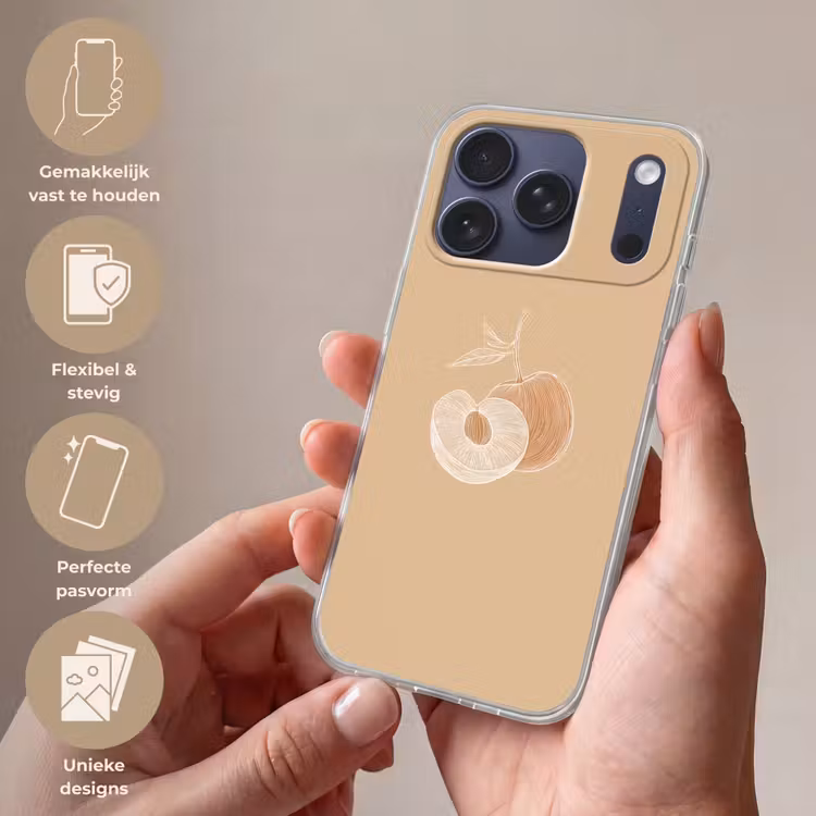 Telefoonhoesje Softcase - Perzik - Lijntekening - Pit - Beige — 4