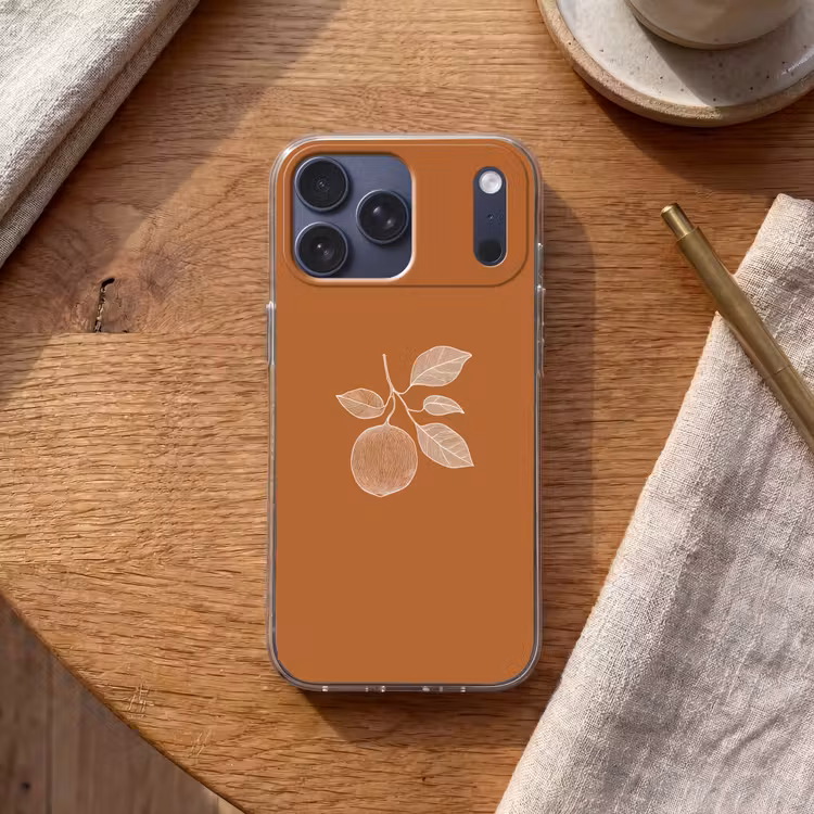Telefoonhoesje Softcase - Sinaasappel - Getekend - Bladeren - Bruin — 2