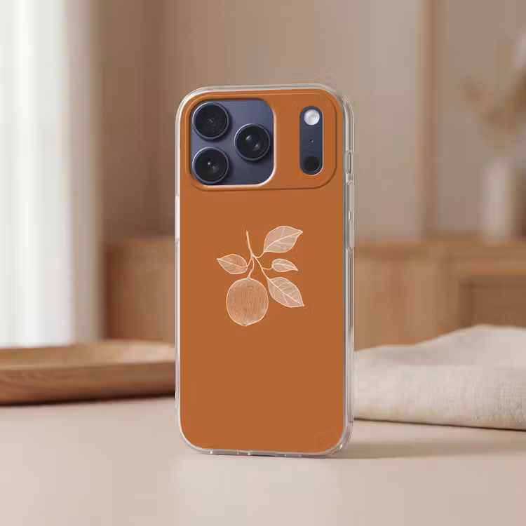 Telefoonhoesje Softcase - Sinaasappel - Getekend - Bladeren - Bruin — 3