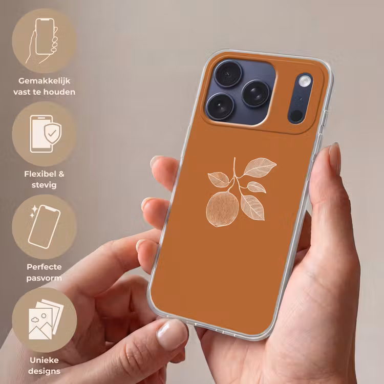 Telefoonhoesje Softcase - Sinaasappel - Getekend - Bladeren - Bruin — 4