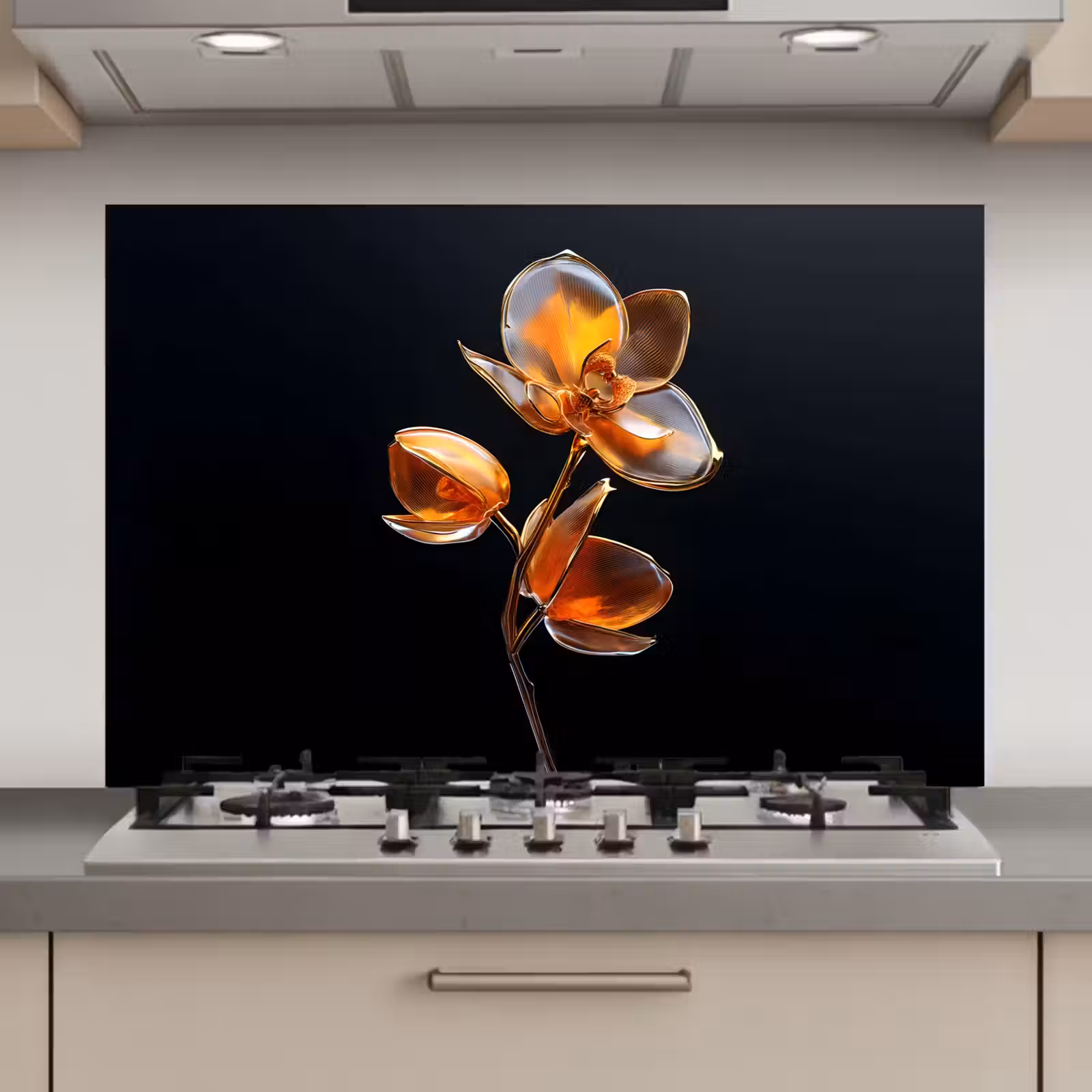 Spatscherm keuken - Bloem - Orchidee - Oranje — 1