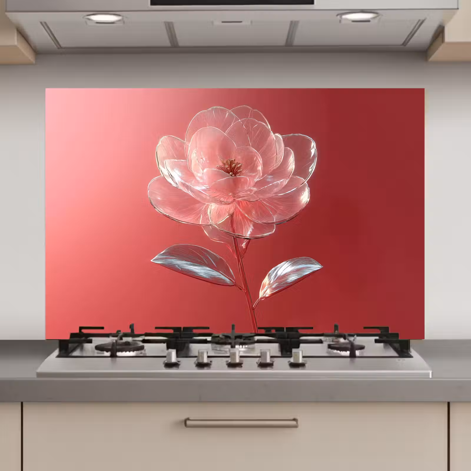 Spatscherm keuken - Sierlijk - Bloem - Roze - Glazen — 1
