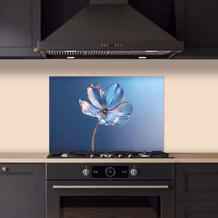 Spatscherm keuken - Blauw - Bloem - Glazen - Sierlijk — 2