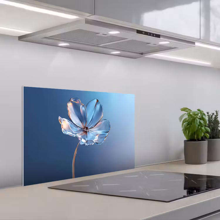 Spatscherm keuken - Blauw - Bloem - Glazen - Sierlijk — 5