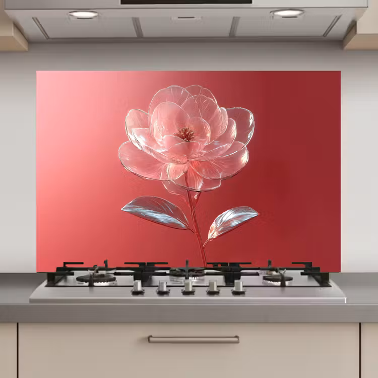 Spatscherm keuken - Sierlijk - Bloem - Roze - Glazen — 1