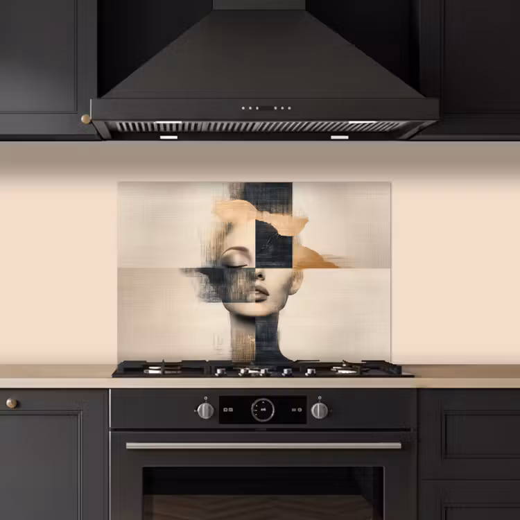 Spatscherm keuken - Goud - Vrouw - Rechthoeken — 2