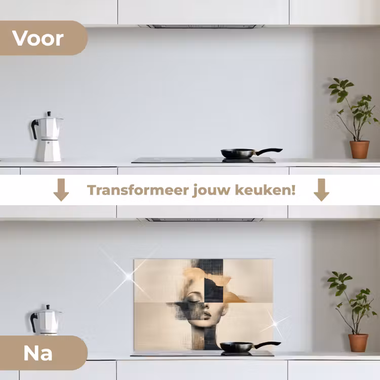 Spatscherm keuken - Goud - Vrouw - Rechthoeken — 3