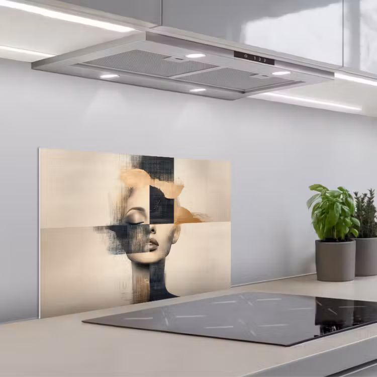Spatscherm keuken - Goud - Vrouw - Rechthoeken — 5