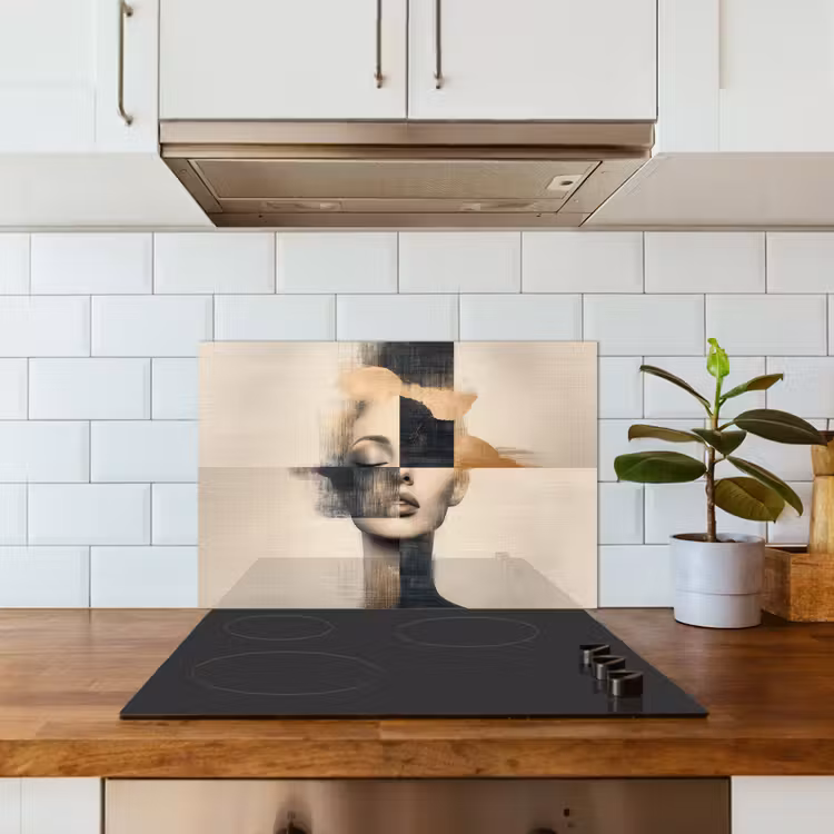 Spatscherm keuken - Goud - Vrouw - Rechthoeken — 6