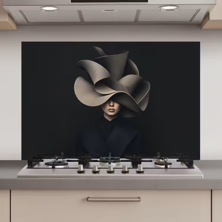 Spatscherm keuken - Zwarte - Hoed - Vrouw — 1