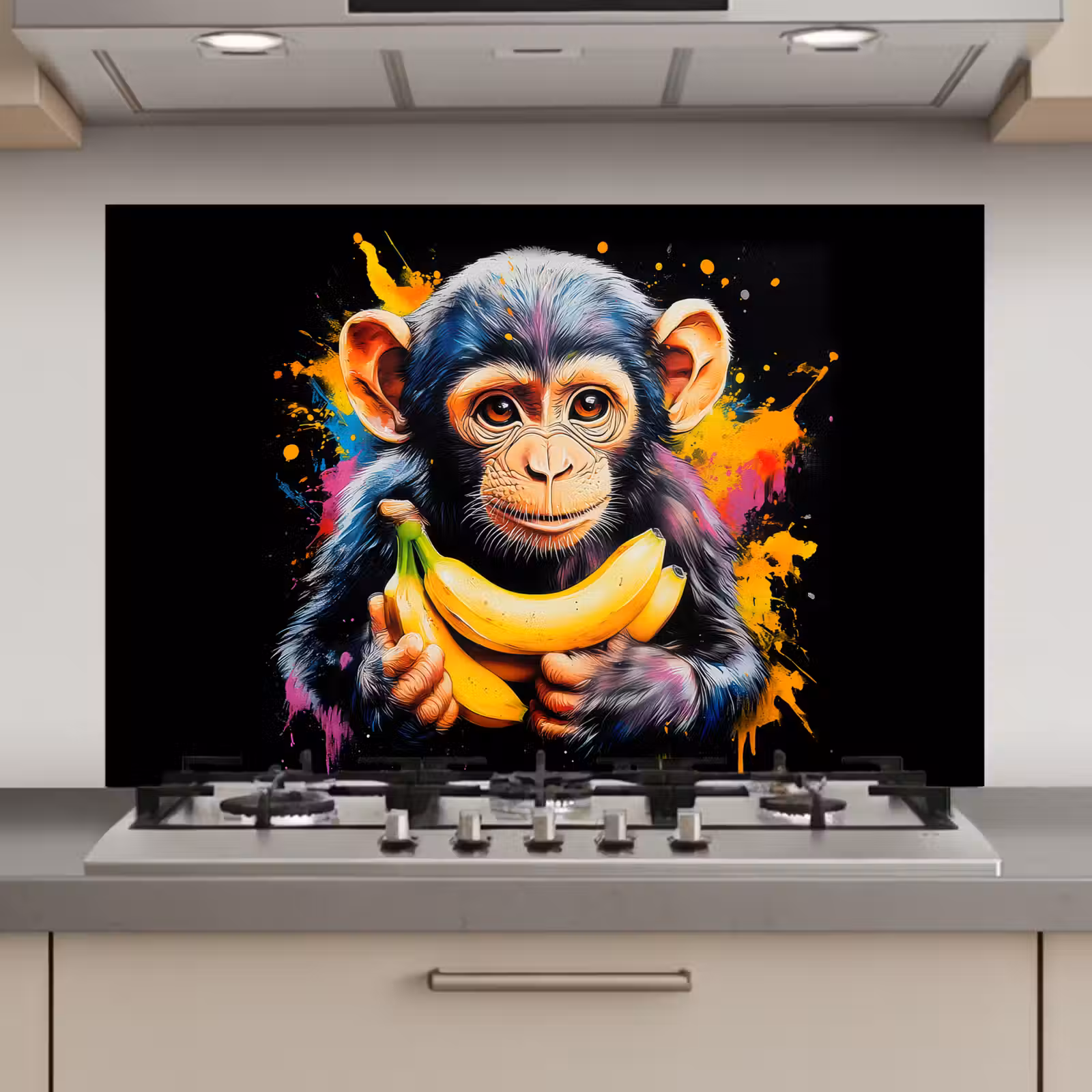 Spatscherm keuken - Aap - Graffiti - Kleurrijk - Bananen - Modern — 1