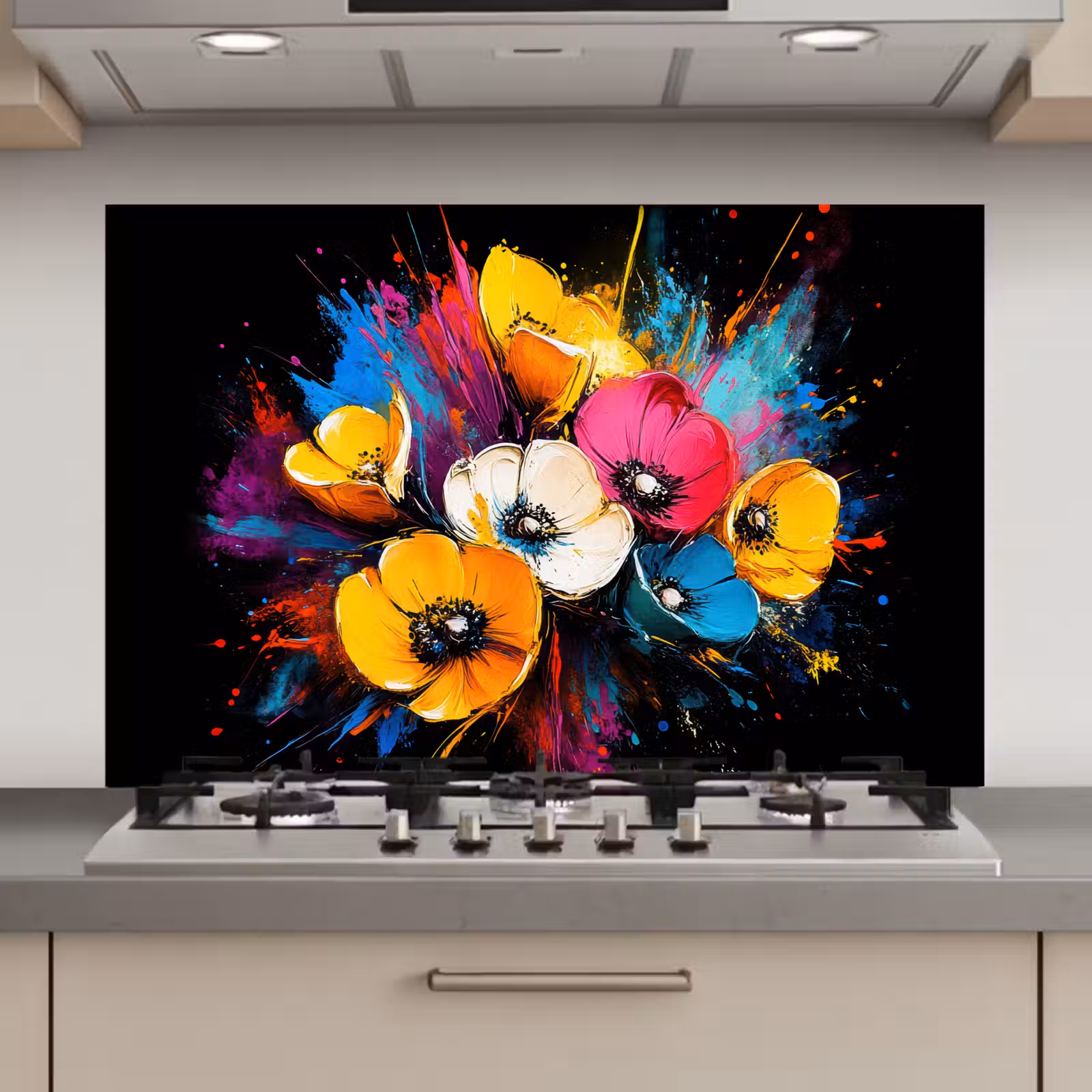 Spatscherm keuken - Bloemen - Kleurrijk - Graffiti - Modern - Boeket — 1